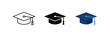 © Nargis - Graduation cap academic achievement icon set in line glyph and flat style isolated on white background vector illustration