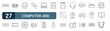 © Isabella - 27 Computer and Hardware line icons set. Modern outline symbols including nano, vga, graphics card, integrated chip, printer for digital design