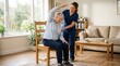 © Rafael - Nurse assisting elderly woman with chair exercise for physical therapy at home