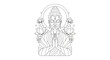 © Anggora - Stylized line art illustration of Buddha with hands in prayer pose surrounded by lotus flowers and a halo, conveying serenity against a clean white background