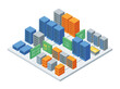 © Pancasona - Abstract isometric data center server racks illustration.