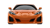 Orange sports car front view with headlights on transparent background