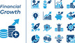 © Design Vault - Financial growth solid icon set. Featuring financial trend, Revenue Growth, Profit Maximization, Investment nurturing. Vector icons for finance apps and Corporate Reports.
