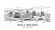 © love - Wellington new zealand skyline with beehive and harbour sketch