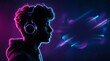 © DhimasPratama - Silhouette of a person wearing headphones against vibrant neon lights