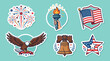 © Ibnu Gazali - Collection of colorful patriotic vector sticker designs featuring iconic American symbols like the eagle liberty bell and national flag elements