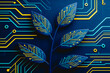 © fanjianhua - A stylized plant with circuit-patterned leaves, blending organic nature with digital electronic technology for a futuristic conceptual design.