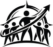 © NR - Black and white graphic of a team of people moving upwards with an arrow indicating progress and growth