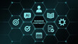 © BEST  - Business continuity on hexagonal grid, dark background, calendar target checklist