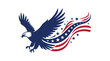 © Fenes - American Independence Day illustration of an eagle with outstretched wings and a flowing American flag design with stars on a white background