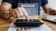 © Abdullah - Financial accountant calculating invoice payment using calculator, digital banking concept, online transaction processing, tax accounting and budget management with virtual screen