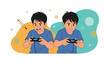 © Blythe - Two young boys playing video games together with controllers in a colorful and dynamic cartoon style background.