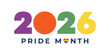 © Muhammad Salman  - Colorful 2026 pride month typography design with rainbow heart symbol on white background