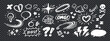 © Rina Antipina - Doodle comic line icons with movement and anime expressions elements in white hand-drawn style for contrast layouts. These expressions movement doodle shapes are bold and clear.