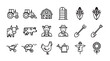 © Tanvir - Farm icons set with tractor barn silo corn cow farmer chicken watering can scarecrow sunflower