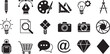 © Sadman Art - Black and white icons of design and creative tools including drawing measuring photography elements with measuring photography illustration creative triangle protractor magnifying shopping