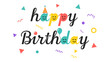 © Abdul - Happy Birthday Greeting with Confetti: A vibrant and festive Happy Birthday message adorned with colorful confetti, balloons, and cheerful smiley faces, perfect for conveying warm wishes.