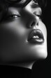 © sahda - Dramatic Black and White Close-Up Portrait of a Womans Face.