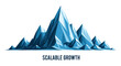 © Monira - An artistic illustration of a majestic blue mountain range rendered in a geometric low-poly style with bold facets against a clean white background and text label.
