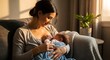 © Kapten - Mother lovingly cradling her newborn baby in a cozy indoor setting with warm sunlight