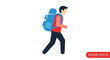 © Hera - Man hiking with blue backpack, walking outdoor adventure concept, flat design