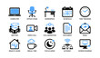 © Cali6ro - Workspace and remote work icons showing office tools on white