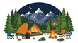 © titis - Cozy mountain campsite under a starry night sky with moon and fire