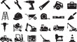 © Shazia - Set of black silhouette vector icons representing various professional construction tools and heavy machinery equipment for building site work projects