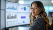 © harryaishi - A woman smiles at the viewer, seated before a multi-screen display of business data
