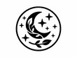 © Zain - Moon and stars icon, night sky symbol, solid glyph style, celestial nature design, isolated stock vector.