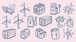 © Geetaroy - renewable energy power system pattern, clean green electricity technology, sustainable power generation background, wind turbine solar infrastructure, eco energy grid icons, green power storage techno
