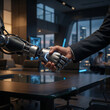 © Maxime - Poignée de main entre un robot et un humain au bureau