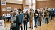 © Apri - Diverse group of people waiting in line to cast their ballots at a polling station during an election day