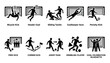 © MonoMark Icons - Soccer action icons set bicycle kicks goals tackles saves and celebrations in silhouette style