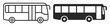 © Ярослав Дацко - Black and white bus icons with windows and doors in profile view on transparent background