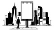 © iradan - A businessman walking past a large blank billboard in a city.