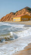 © studio - Beach house on sandy shoreline waves.