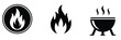 © ALBART - Black and white vector icon set of fire flames and a barbecue grill isolated on a white background design