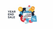 © sedan - Year-end sale event with calendar, shopping bags, and discount percentages