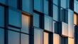 © FoxGrafy - Dynamic geometric reflections on a modern glass building facade, showcasing urban architecture and abstract light interplay with blue and orange hues.