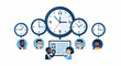 © Lutfi - International Remote Work and Global Team Collaboration Illustration showing Diverse People in Different Time Zones working together on a Digital Project