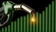 © Yudi - Golden fuel drop descends from nozzle against rising green graph