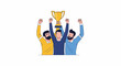 © taurus - Three men celebrate with a golden trophy raised high above their heads