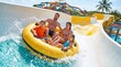 © tangmo.pa - Happy family riding a raft down a water park slide during summer vacation