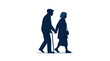 © Farah - Silhouette of elderly couple walking together with a cane.