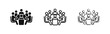 © drawing lines - Business Meeting Icon Set, Team Collaboration at Conference Table, Group Discussion, Solid Outline Sketch Styles