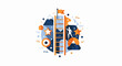 © Firman - Business Success and Career Growth Concept Flat Illustration with Person Climbing Ladder to Achievement Goal