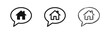 © drawing lines - Real estate speech bubble icons with house symbol in solid, outline and hand-drawn styles