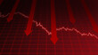 © JOJO.FN&CO.COM - Financial crisis chart, red line arrow graph falling with downward arrow symbolizing stock market crash, economic recession, and global investment collapse