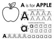 © MSTAMENA - Educational worksheet for children featuring the letter a, an apple and tracing guides for writing practice